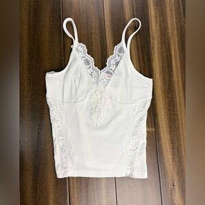 NWT Cider size XS White Lace Cropped Tank Top V Neck Y2K 00s vintage style